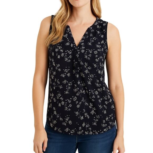 41 Hawthorn Morey Blouse Size Large NWT Black Floral Sleeveless Split Neck Top - Picture 1 of 7